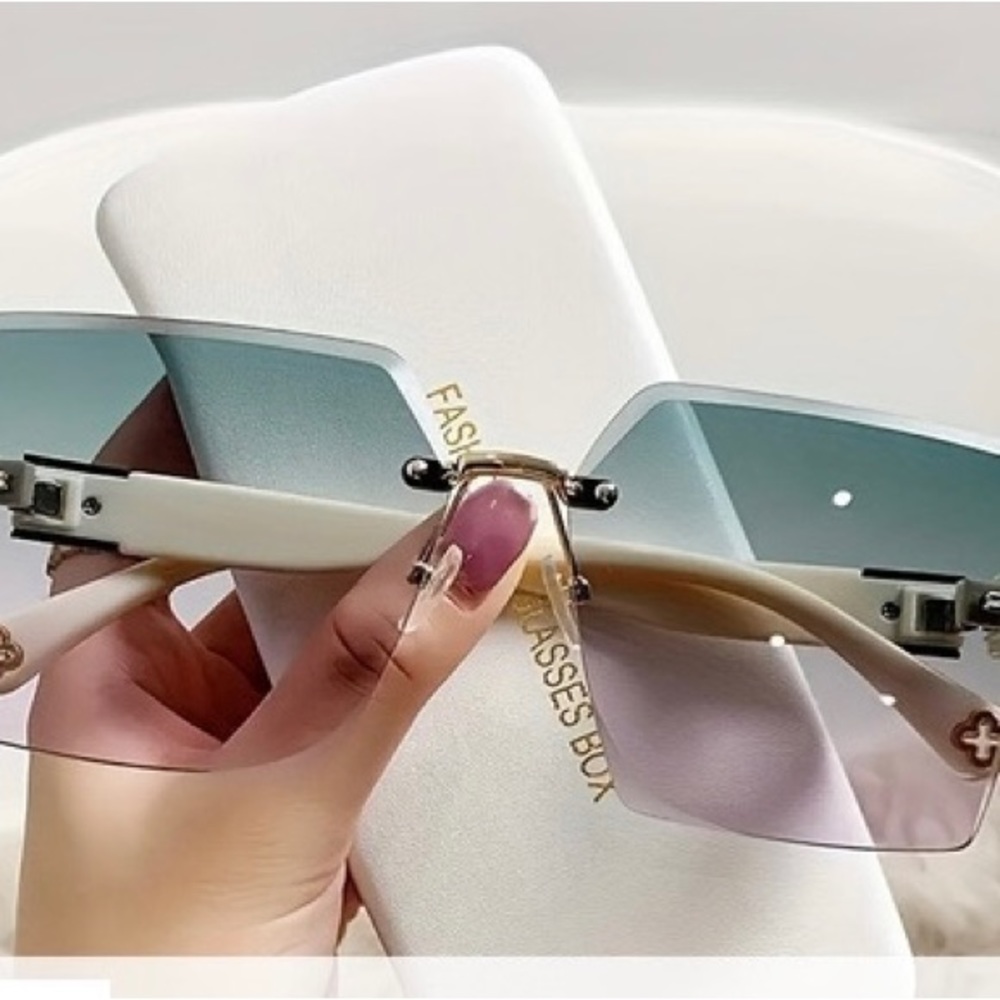 Rimless Square Fashion Sunglasses Gradient Lens Cut Edge Glasses Eyewear UV400